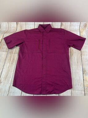 Mens Ariat VentTEK Classic Button Shirt Dark Redwood Geometric Print Size Small